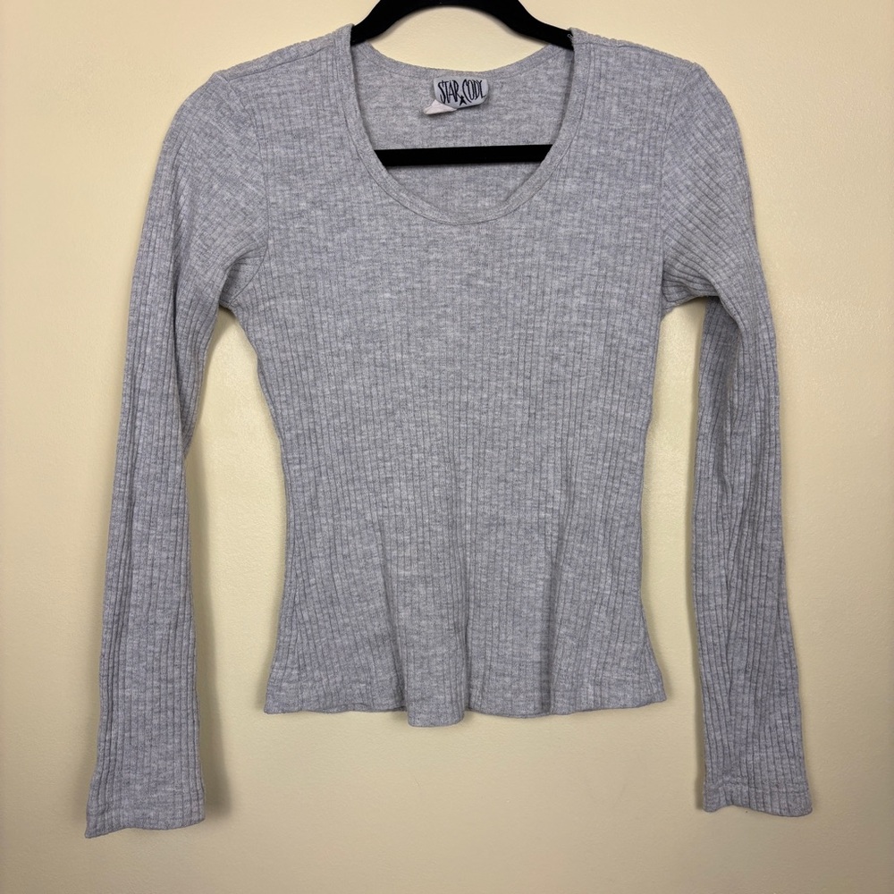 STAR CODY Women's‎ Ribbed Long Sleeve Top Size Medium Light Gray Cotton Blend